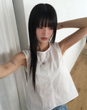 Hiber Back Slit Ribbon Strap Sleeveless Blouse