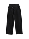 Poble Embroidered Patch Rivet Cotton Pants