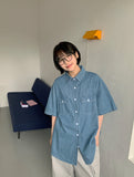 [unisex] Hellny Pocket Denim Over Short Sleeve Shirt