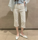 Hem Side Slit Capri Span Cotton Pants