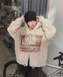 Atonic Lettering Hooded Zip-Up Knit