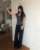 NER Deep U-Neck Round Side Shirred Short Sleeve T-Shirt