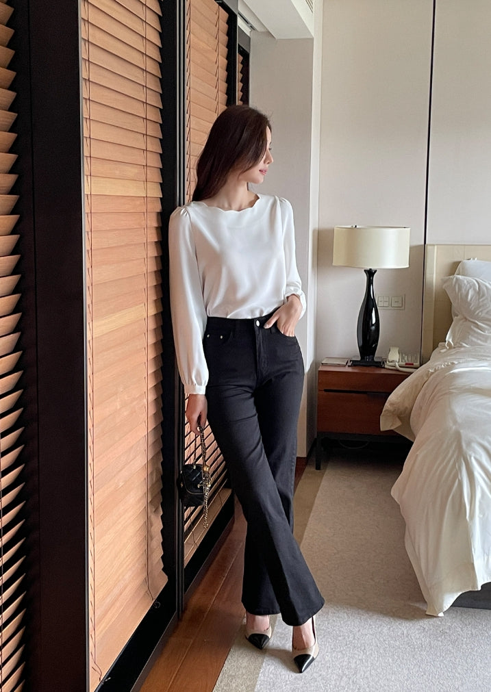 【I AM MARI】Eve Semi Bootcut Cotton Pants I AM MARI (アイアムマリ) - イブセミブーツカットバンディング