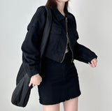 Rotty Crop Jacket Mini Skirt Two Piece Set Jacket