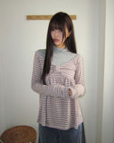 Bree Stripe Shirring Long Sleeve T-Shirt