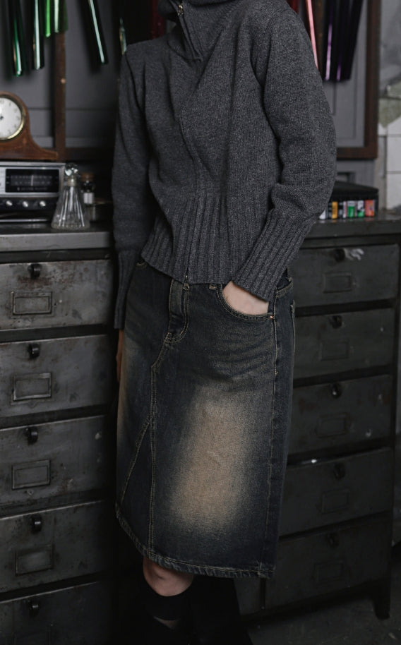 【EEUN】Hobbi Denim Skirt EEUN】Hobbi Denim Skirt Blue Double Belt Accent Denim Skirt