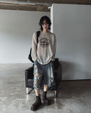 Broing damage bermuda denim pants