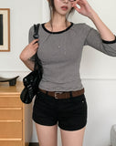 Now Color Matching Stripe Three Quarter T-shirt