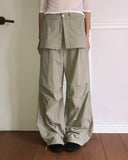 Hipu Button Pintuck Pocket Slit Skirt Pants