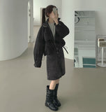 Trend Denim Midi Slit A-Line Skirt