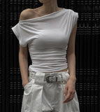 Drape Boat Neck One Shoulder Off Tee