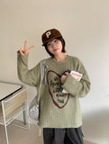 [unisex] Poneki heart printing mesh over knit tee