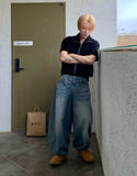 Jet Washing Balloon Denim Pants