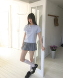 Polat Dot Pintuck Collar Short Sleeve T-Shirt