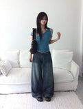 [SET] Resin Unbalanced Sleeveless One Shoulder Button Short Sleeve T-shirt