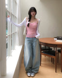 Blush Lace Sagging Denim Pants