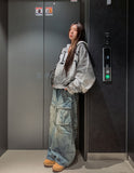 Copper Rivet Pin Tuck Cargo Denim Pants