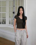 Rucku Rivet Shirring Short Sleeve T-Shirt