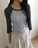 Senil Raglan Color Matching Three-Quarter T-shirt