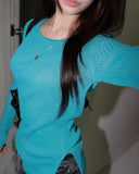 Juren Side Slit Linen Long Sleeve Knitwear