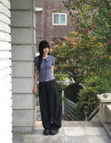 Warden Round Collar Puff Check Blouse