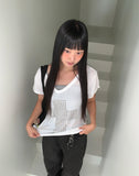 Chuking Cross Stud See-Through V-Neck Short Sleeve T-Shirt
