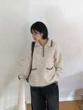 Hidel Stitch Pocket Button Wool Collar Knit