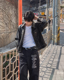 Aubert Lettering Wide Denim Pants