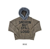 Loud Corduroy Studded Fur Hooded Zip-Up