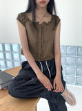 Kuten Vintage Frill Off-Shoulder Sleeveless Blouse