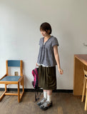 Qubin Layered Check Frill Short Sleeve Blouse