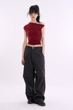 Twill snap wide cotton pants