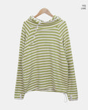 Taen Diagonal Button Stripe Hooded T-Shirt