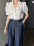 Syue Short Sleeve Puff Collar Shirt Blouse
