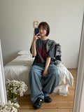 Shordan Summer Stripe Denim Balloon Wide Pants