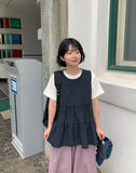 [BAONHAUS] Mesit Shirring Layered Sleeveless Blouse