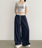 Summer rustling color matching detail wide banding pants