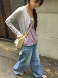 Garange Foldover Low Washing Wide Denim Pants