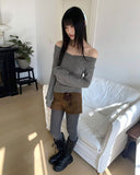 Chimo V-Neck Off-Shoulder Slim Fit Cable Knit