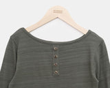 Fayu Flower Color Matching Button Three Quarter T-shirt