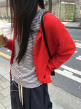 Denida Stripe Button Short Sleeve Tee