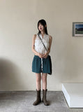 Leeum pleated shirring string sleeveless blouse