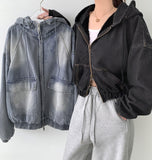 Casual Street Boa Fur Lining Warm Hood Denim Jacket