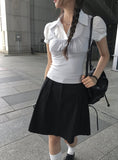 Mindum Fake Layered Shirring Bustier Puff Shirt