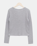 Maem Flower Waffle Henley Neck Long Sleeve T-shirt