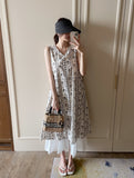 [Strap set] Gloss Floral Color Matching Sleeveless Long One Piece