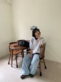 Manteo Seersucker Flower Banding Wide Pants