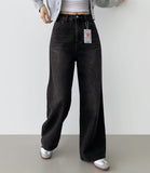 Bonding Brushed Wide Fit Banding Denim Pants