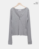 Muhi Button Heart Neck Long Sleeve T-shirt