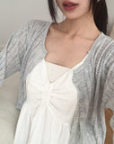 Prim chiffon layered ribbon shirring sleeveless